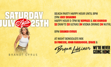 Beach Party Happy Hour Noon Til 8PM! 8PM Brandi Cyrus live! at Night Level up! Bonsolid’s Mix w/ Bryan Lubliner